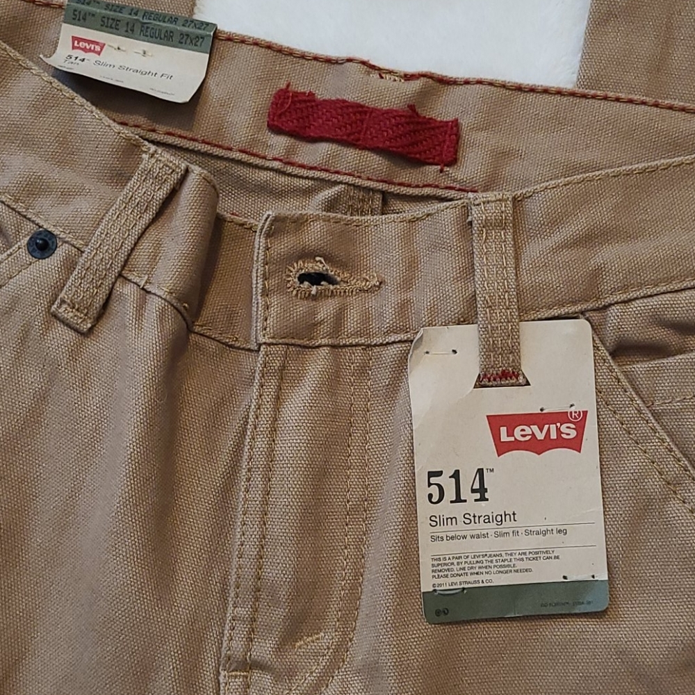 SOLD Levi's Boy's Slim Straight Tan Khaki Pants Size 14 NWT - Picture 4 of 7